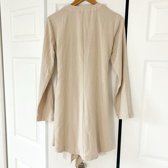 NWT REVOLVE L’Academie The Meadow Linen Wrap Mini Dress Size Small Beige Cream - Picture 7 of 10